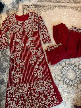 Red Embellished indian bridal clothes from Dubai Set
